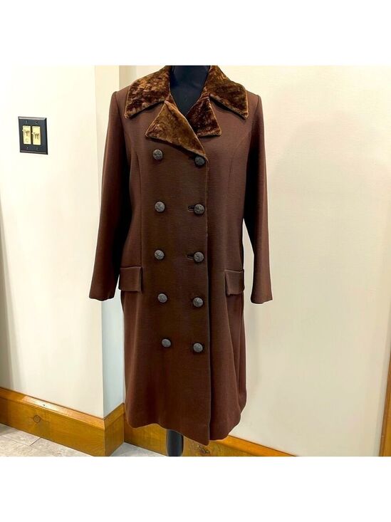 Vintage Jackets & Blazers - 1960s Women’s Brown Long Dress Coat Fully Lined size 6